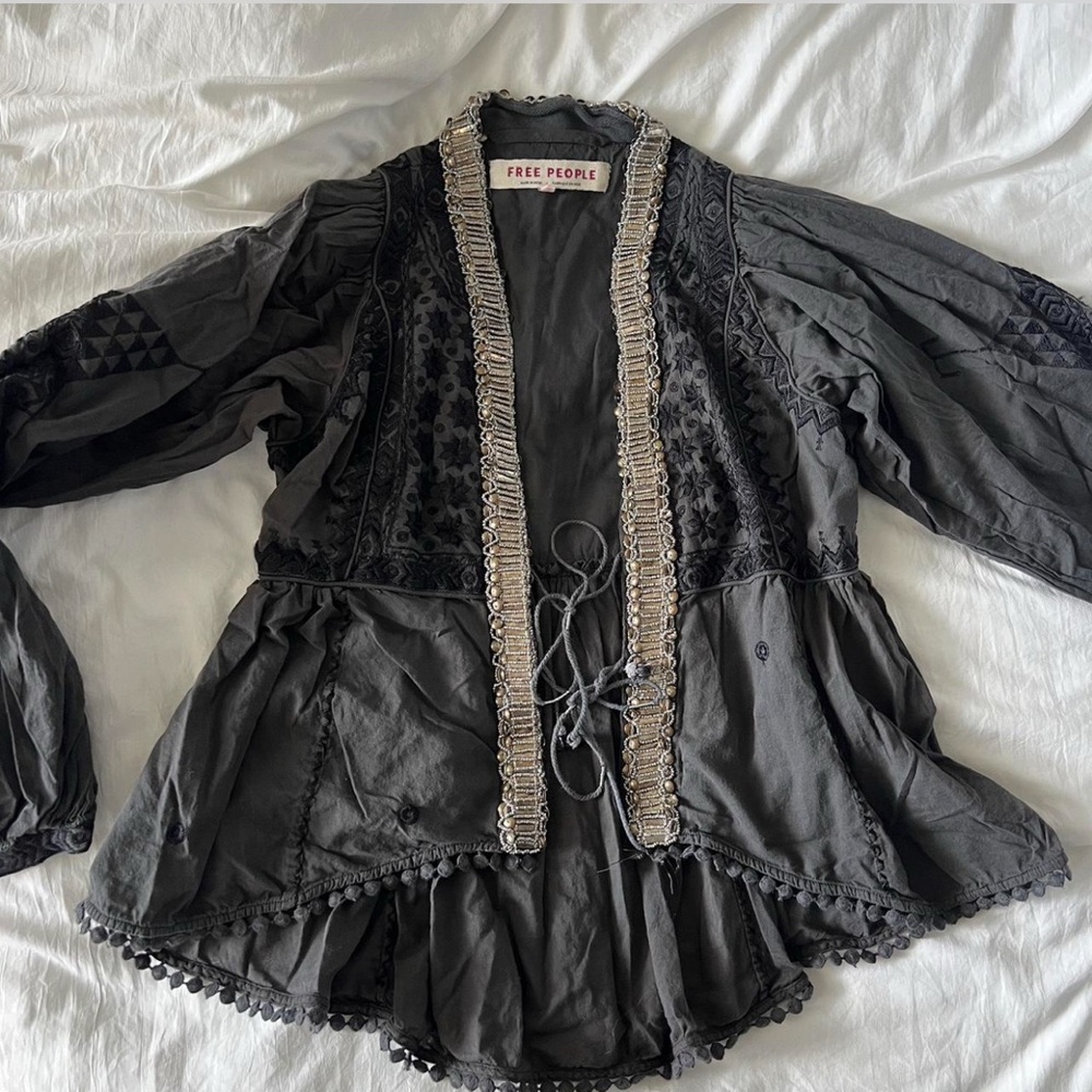 Free People Black Embroidered Top